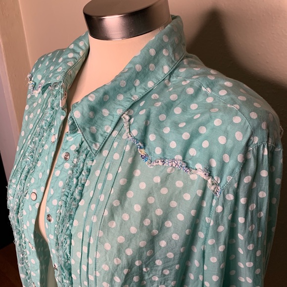 Ryan Michael polka dot turquoise button down - Picture 3 of 6